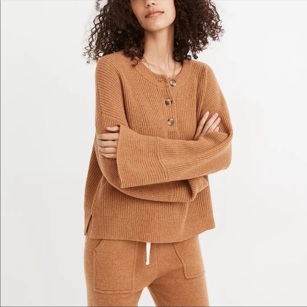 Madewell recycled cashmere henley sweater tan